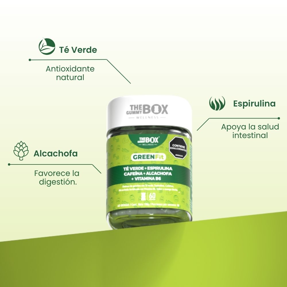 Té verde, Espirulina, alcachofa, vitaminas en gomitas 💚