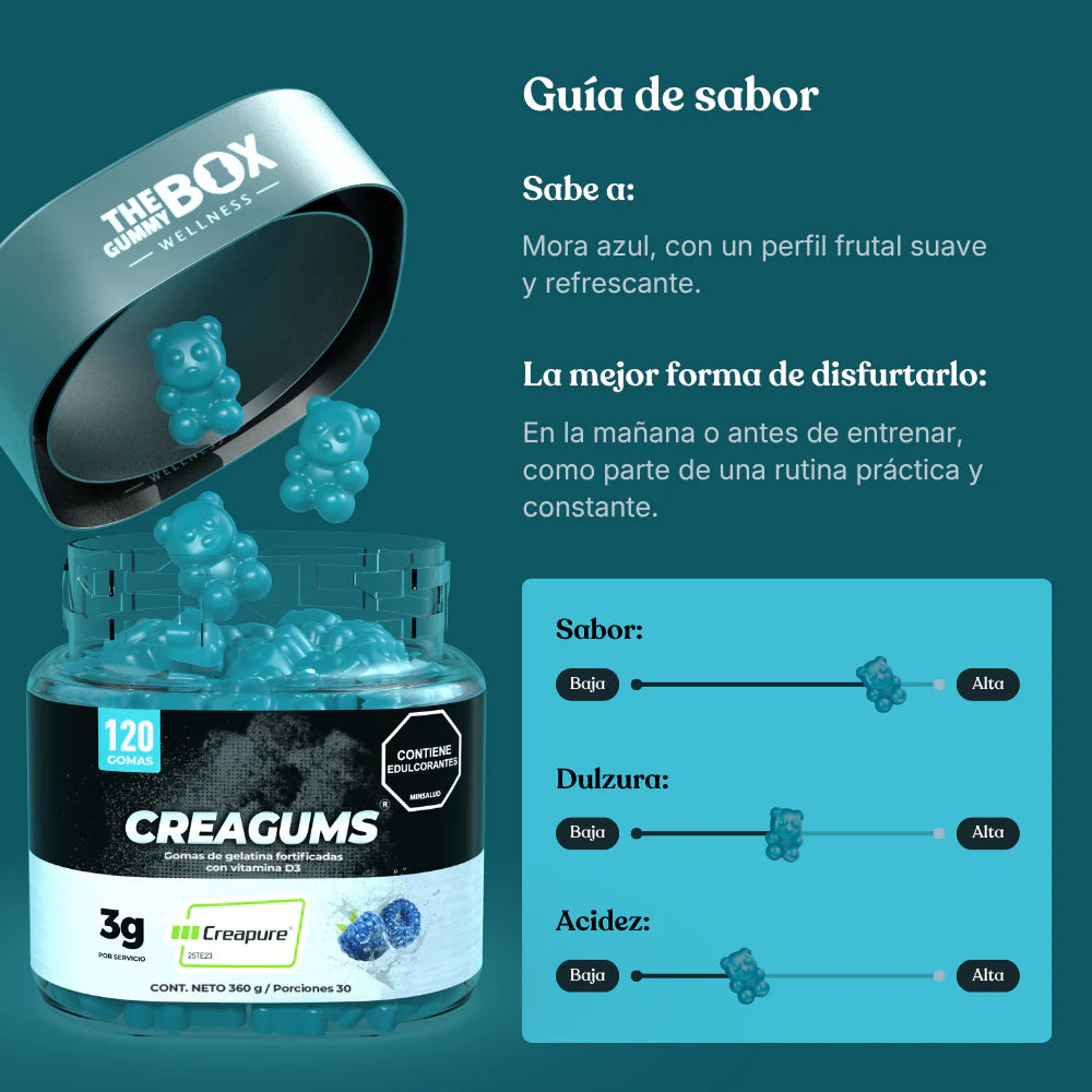 Sabor mora azul de CreaGums Creatina Creapure en Gomitas