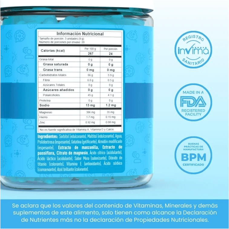 Magnesio, manzanilla y pasiflora en gomitas 😴
